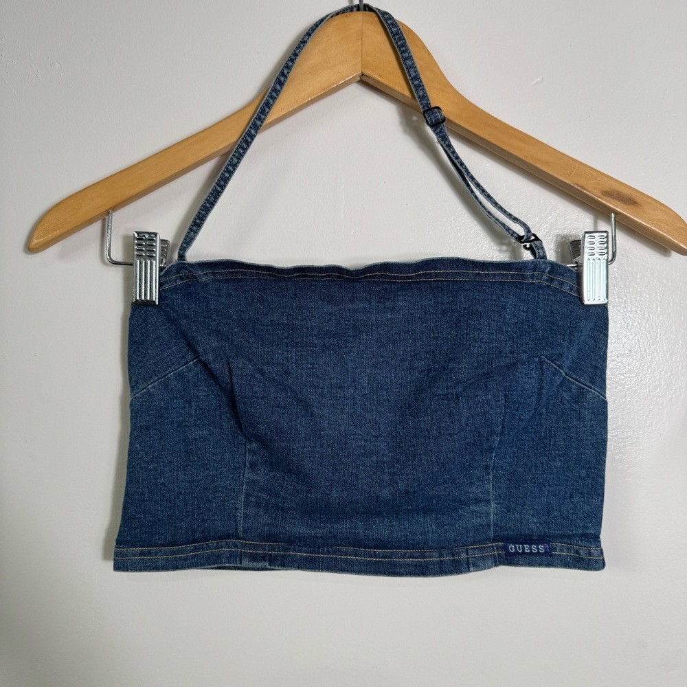 Guess Vintage Blue Denim Halter Crop Top
